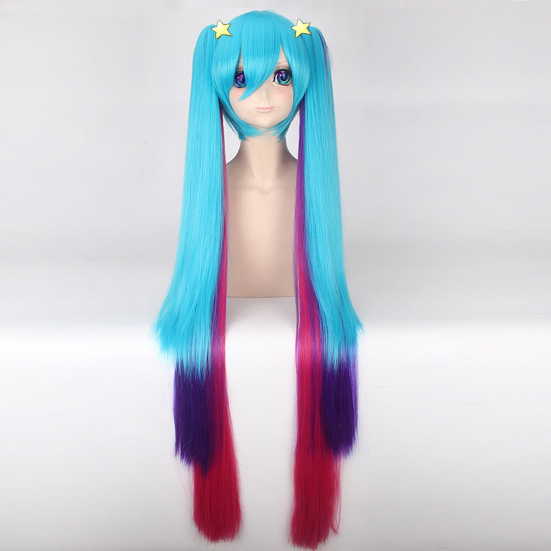 英雄联盟 琴瑟仙女 蓝色渐变紫色红色120cm长发双马尾 假毛 假发