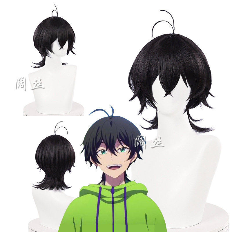 sk∞8知念实也 无限滑板 黑色bobo头微卷短发假毛呆毛cosplay假发