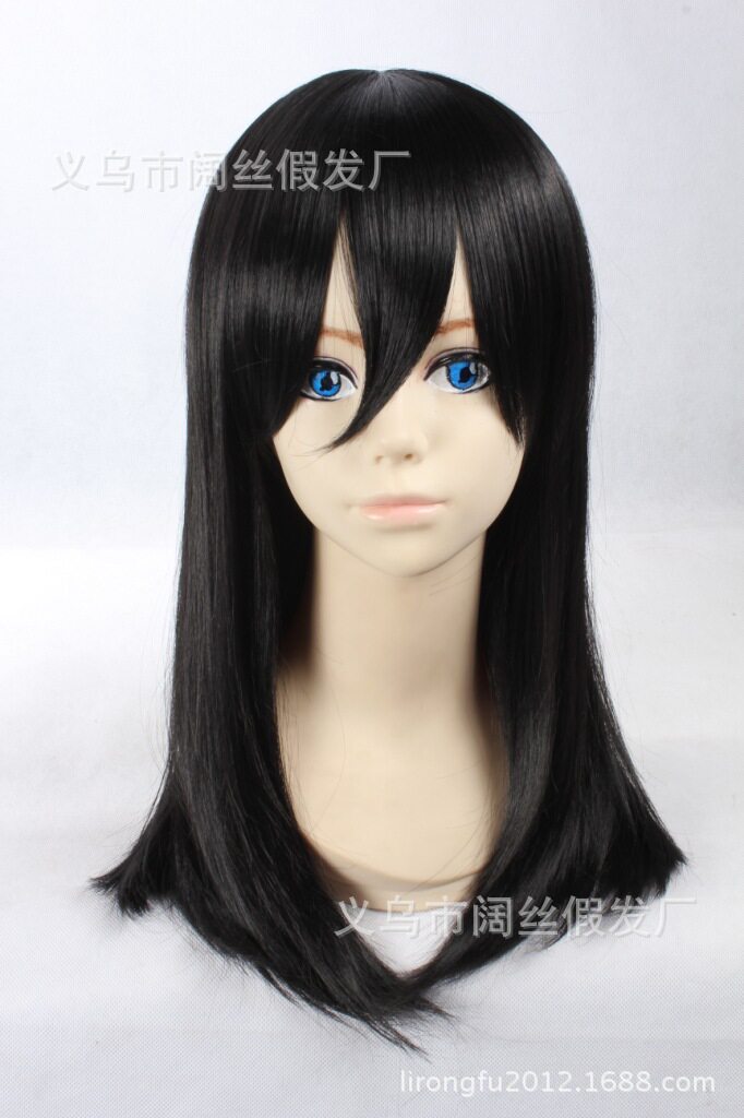 进击的巨人 三笠幼年版 黑色50cm长发长直发cosplay假发假毛 正品