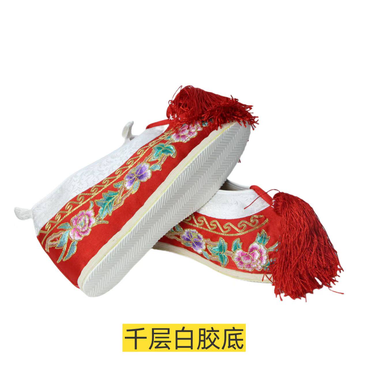 新品上新含防滑千层白胶底可定制新款戏曲仿手绣花鞋牡丹花款