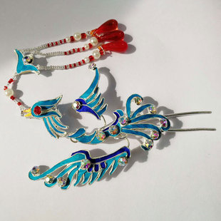 现货特惠头面点翠点钻小侧凤配饰古风头饰宫廷头饰古装演出头饰