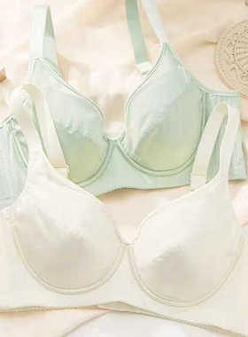 新款薄杯光面软钢圈上托聚拢无海绵性感内衣四扣白色黑色绿色文胸