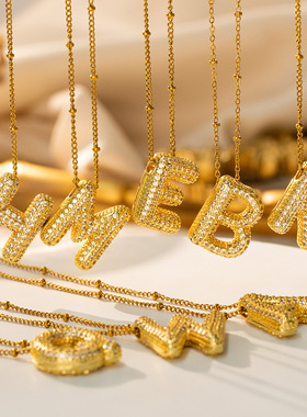 嘻哈新款冰糖锆石英文字母潮人吊坠欧美ins时尚小众设计项链饰品