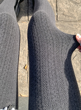 针织麻花灰色打底裤女外穿高腰收腹秋冬加绒保暖弹力显瘦棉连裤袜