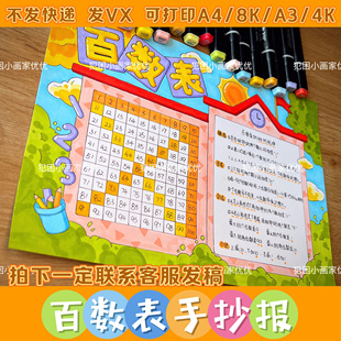【百数表手抄报】一年级数学小报 线稿图 手抄报模版A4A3打印涂色