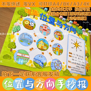 【位置与方向手抄报】数学手抄报电子线稿模版打印涂色不支持彩打