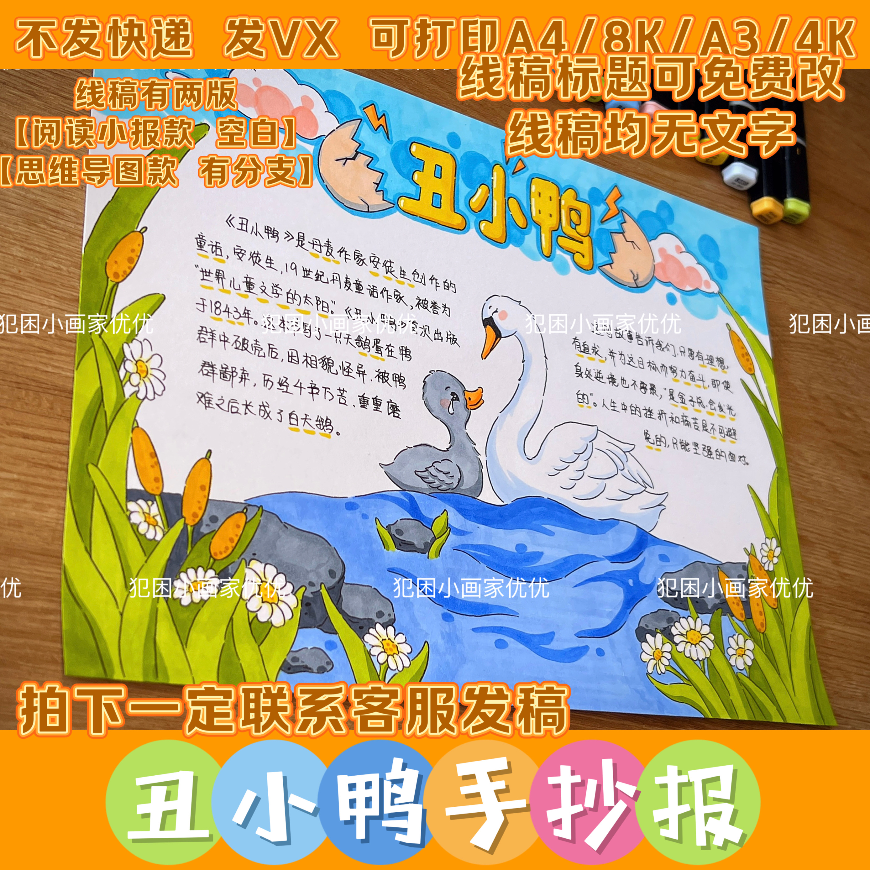 【丑小鸭手抄报】安徒生童话全集三年级必读思维导图阅读小报两用
