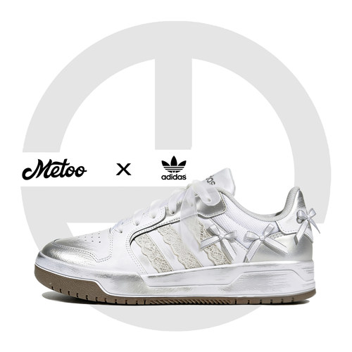 迷途定制球鞋 Adidas Entrap 银色蕾丝蝴蝶结芭蕾风少女低帮板鞋