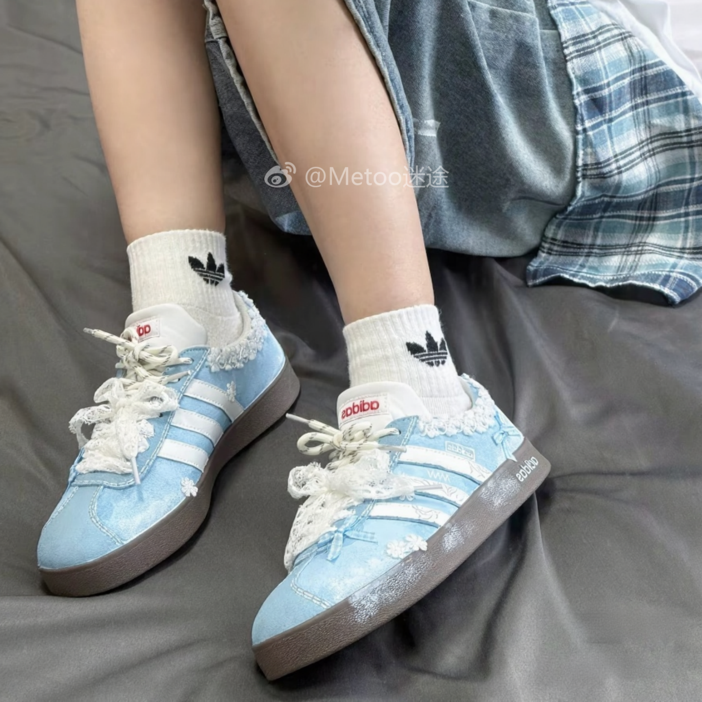 迷途定制球鞋 adidas 冰蓝海盐芭蕾风 蕾丝 少女 清新 低帮 板鞋