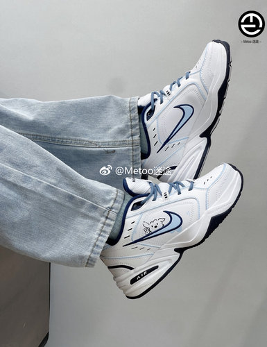 定制球鞋 Nike Air Monarch 4 White Navy 比耶小狗 低帮老爹鞋