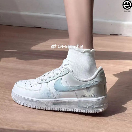 正品定制球鞋 Nike Air Force 1 蝴蝶梦境白灰蓝空军一号男女板鞋