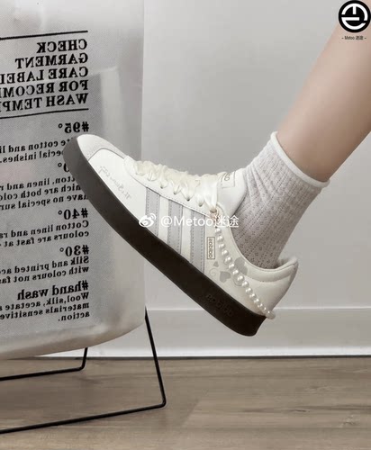 正品定制球鞋Adidas Court Revival梦中圆梦曲芭蕾风珍珠丝带板鞋