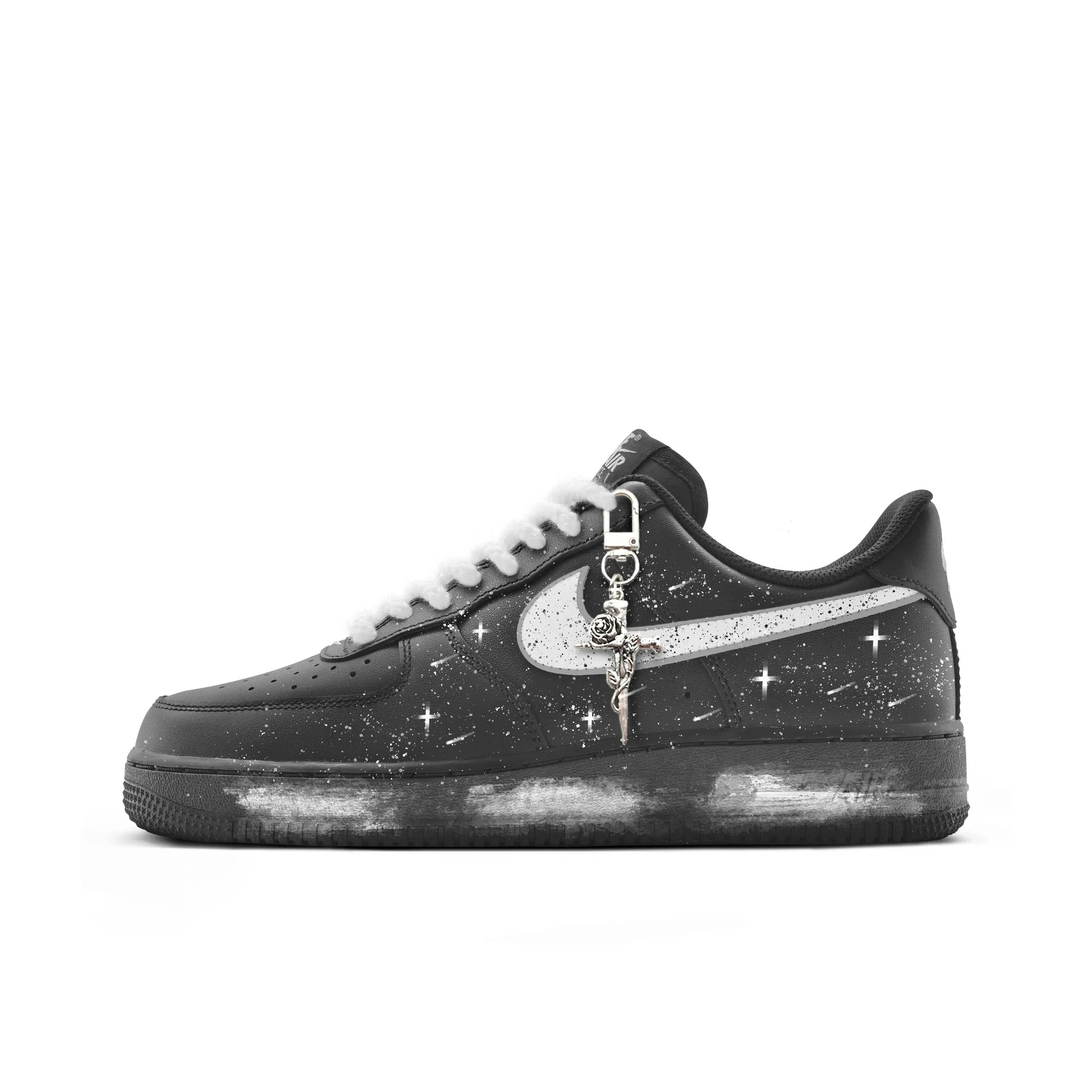 迷途定制球鞋 Nike Air Force 1 掠影星尘泼墨星空涂鸦空军一号