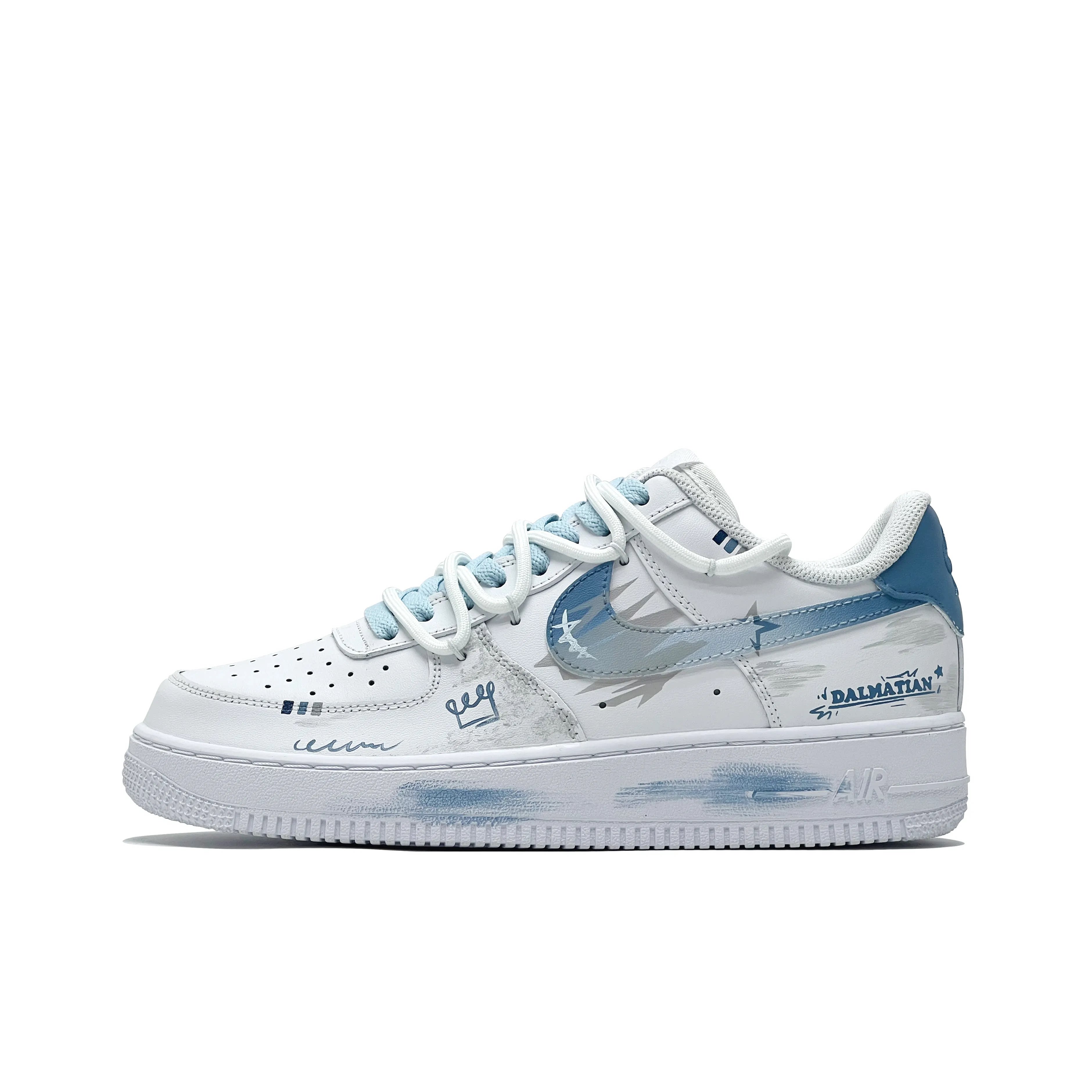 迷途定制球鞋Nike Air Force 1绘梦星空涂鸦手绘渐变白蓝空军一号
