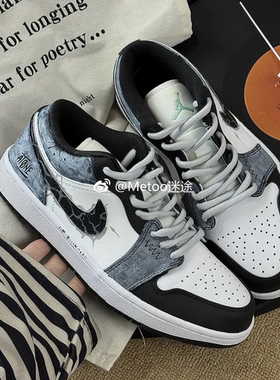 正品定制球鞋 Air Jordan 1 Low 牛仔裂痕手绘涂鸦AJ1低帮篮球鞋