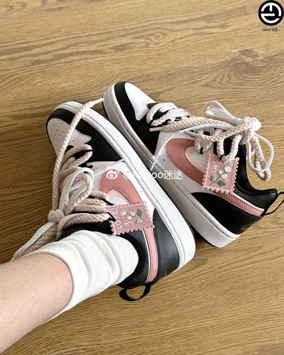 球鞋定制 Nike Court Borough Low 暗黑粉玫双鞋带解构风黑粉板鞋
