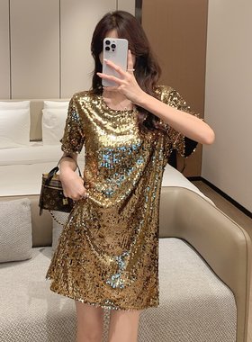 欧唯朵重工刺绣闪闪亮片连衣裙子