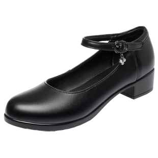一字扣单鞋走秀高跟鞋女鞋子中老年妈妈皮鞋真皮舞蹈鞋软底工作鞋