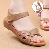 中老年老人鞋 坡跟妈妈凉鞋 女鞋 真皮软底防滑奶奶平底大码 子 女夏季