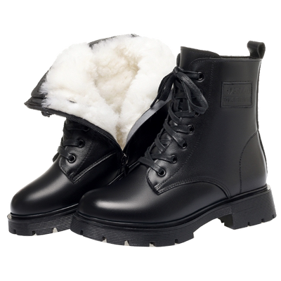全牛皮马丁靴加绒羊毛短靴大棉靴