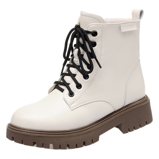 白色马丁靴女鞋冬季棉鞋加绒靴子真皮女士皮鞋羊毛短靴雪地靴棉靴