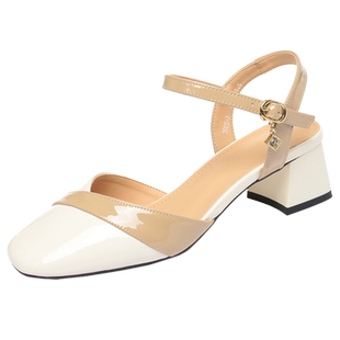 真皮包头凉鞋女款2024新款夏季女鞋后空单鞋女士粗跟软底妈妈皮鞋