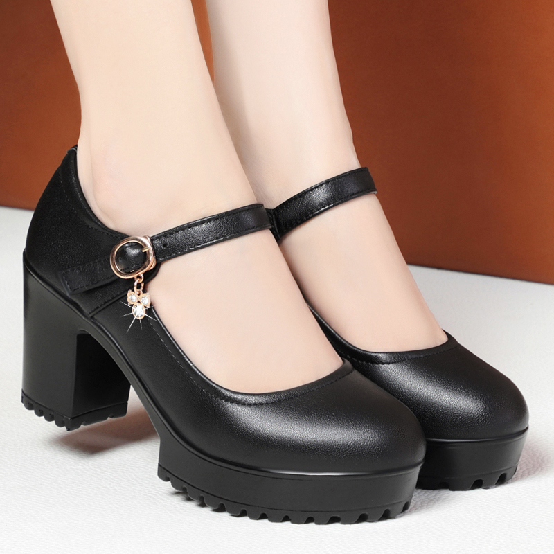 高跟鞋厚底防水台走秀鞋真皮软底