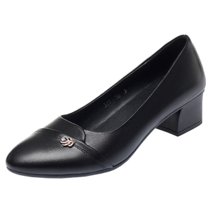 中老年妈妈鞋子粗跟单鞋春秋真皮软底高跟鞋中年女鞋中跟女士皮鞋