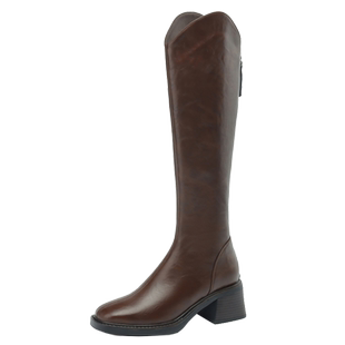 真皮高筒靴子女士长筒靴冬加绒羊毛马丁靴中跟棉靴皮毛一体雪地靴