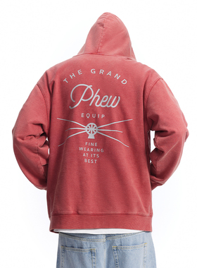 PHEW水洗做旧红连帽卫衣男女秋冬美式复古上衣衣服宽松潮流帽衫