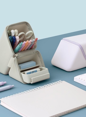 日本SONIC索尼克立式笔袋硅胶笔筒收纳袋大容量铅笔文具盒学生用