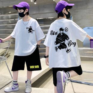 男童夏季纯棉套装2025新款大儿童夏装短袖运动衣服夏款潮酷两件套