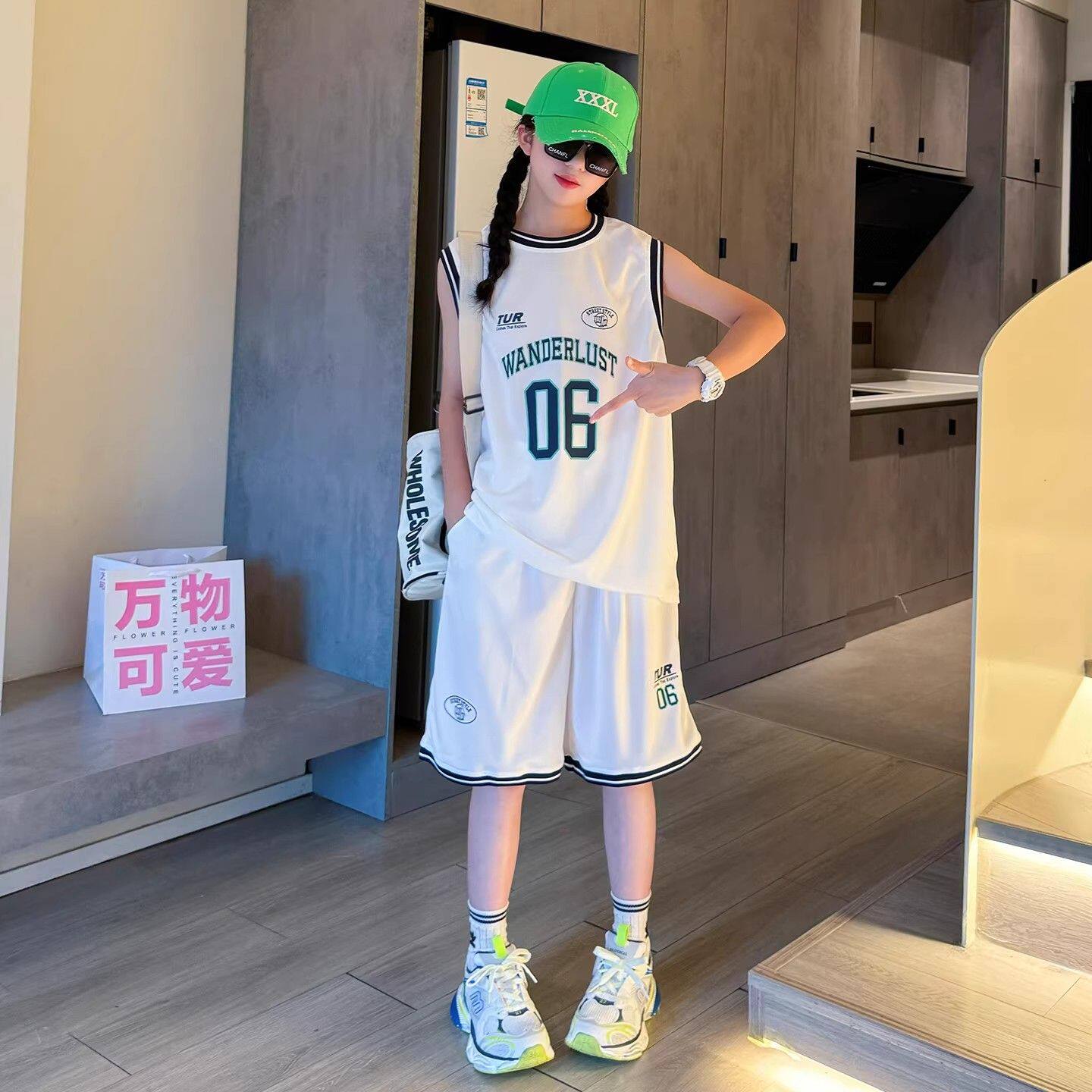 韩版百搭女童篮球服运动套装夏季无袖背心短裤两件套速干透气新潮