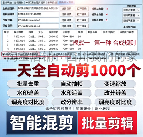 短视频批量混剪软件 智能二次剪辑去重工具 AI自动生成字幕配音