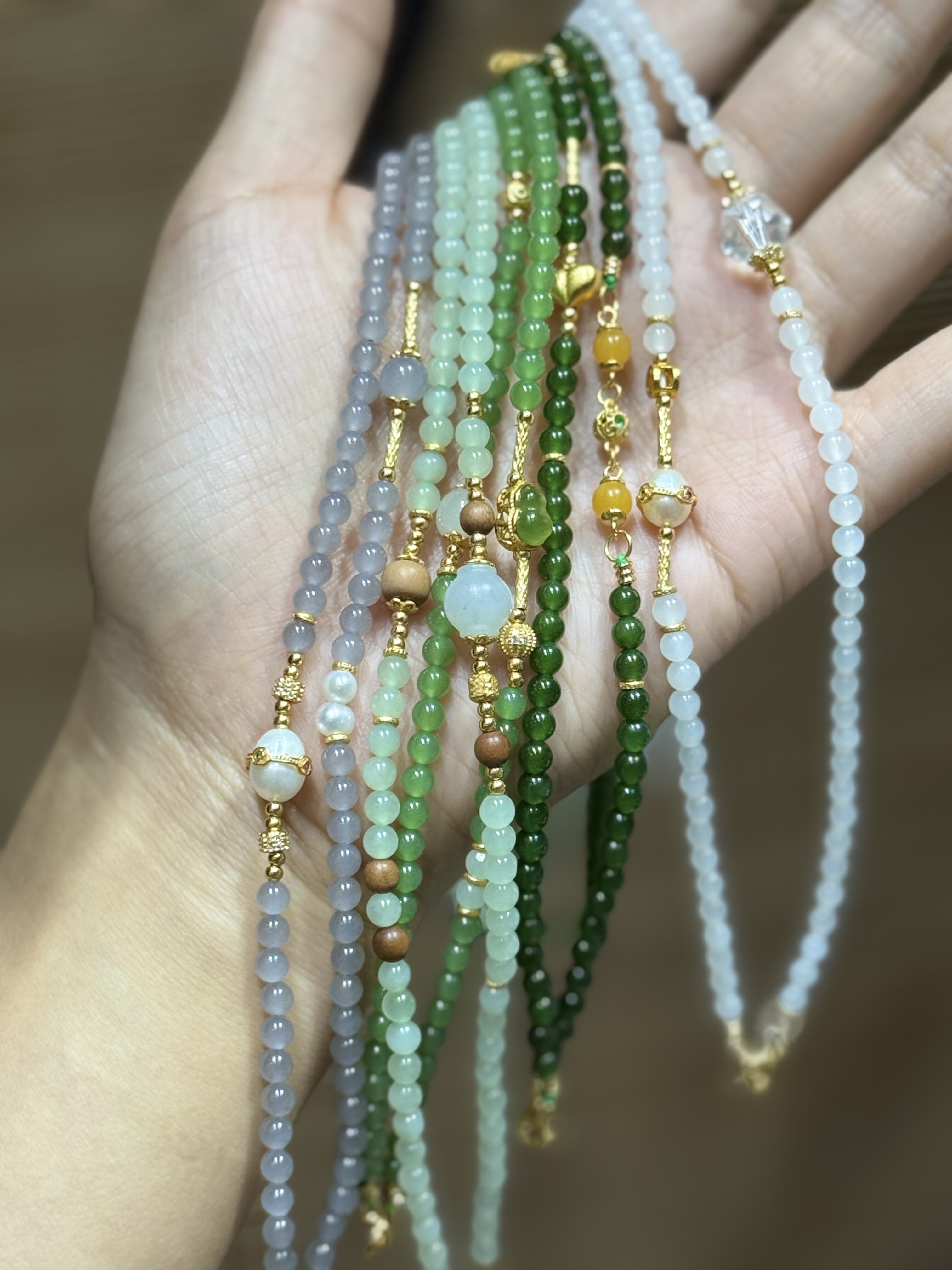 和田玉小米珠项链万能链扣碧玉烟紫白玉青玉晴水湖水绿苹果绿