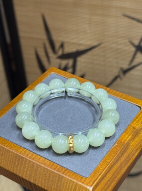 晴水新疆和田玉青海青玉大珠子 12mm 手串手链
