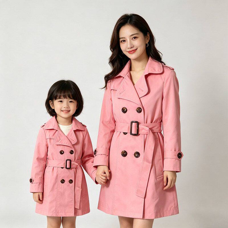 贝哆哈春秋款女童风衣女童风衣外套中大童儿童中长款童装腰带上衣