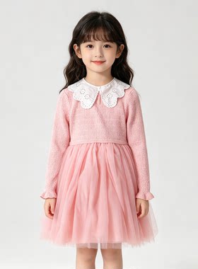 贝哆哈女童连衣裙春秋款公主裙女宝长袖针织裙儿童洋气裙子仙女裙