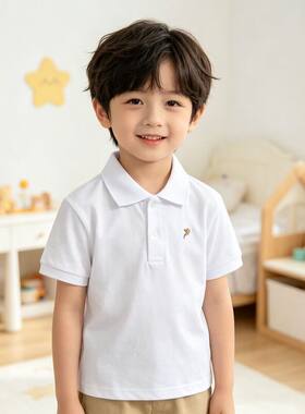 贝哆哈儿童夏季短袖POLO衫男童女童纯色刺绣翻领T恤中小童汗衫