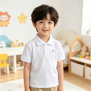 贝哆哈儿童夏季短袖POLO衫男童女童纯色刺绣翻领T恤中小童汗衫