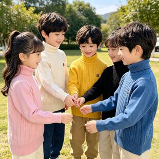 贝哆哈儿童春秋款高领毛衣棉线男童女童休闲上衣修身中大童线衣