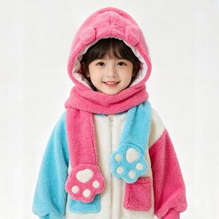 贝哆哈冬季棉袄男童女童保暖羊羔毛棉衣中小童棉服拉链衫帽子围巾