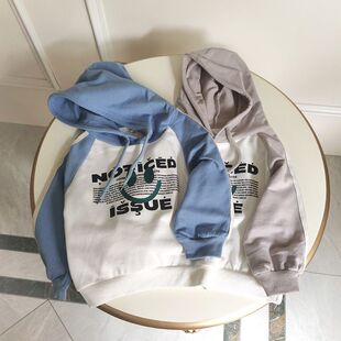 贝哆哈儿童笑脸连帽卫衣春秋款套头衫拼色男童女童秋款可爱帽衫