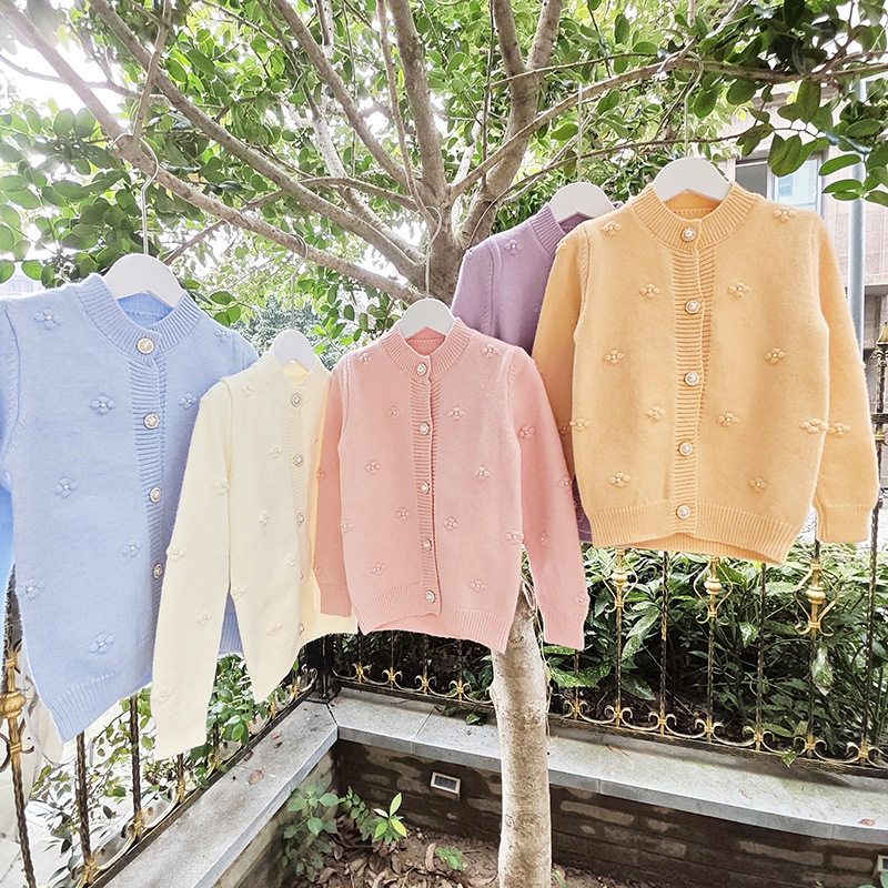 贝哆哈秋冬款毛衣女童长袖开衫中大童女宝上衣外套糖果色针织衫