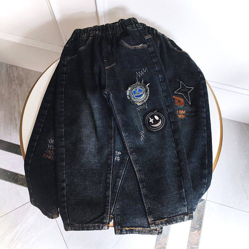 贝哆哈春秋款男童牛仔裤弹力女童休闲牛仔长裤小脚裤儿童九分裤