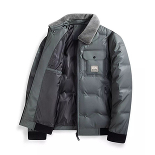 鸭绒毛领可拆夹克休闲外套 中年爸爸冬装 贝哆哈羽绒服男式 保暖冬季