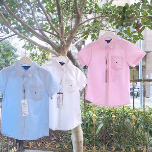 贝哆哈儿童夏季衬衫大童短袖衬衣男士女士纯色刺绣POLO衫翻领上衣