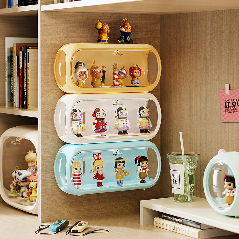泡泡玛特盲盒收纳展示架免打孔壁挂式防尘太空舱款手办展示收纳盒
