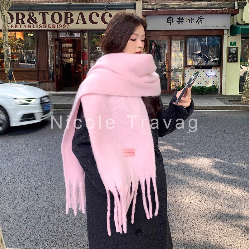 日本专柜GP女士冬季马海毛围巾加厚保暖韩版毛绒披肩软糯蓬松围脖