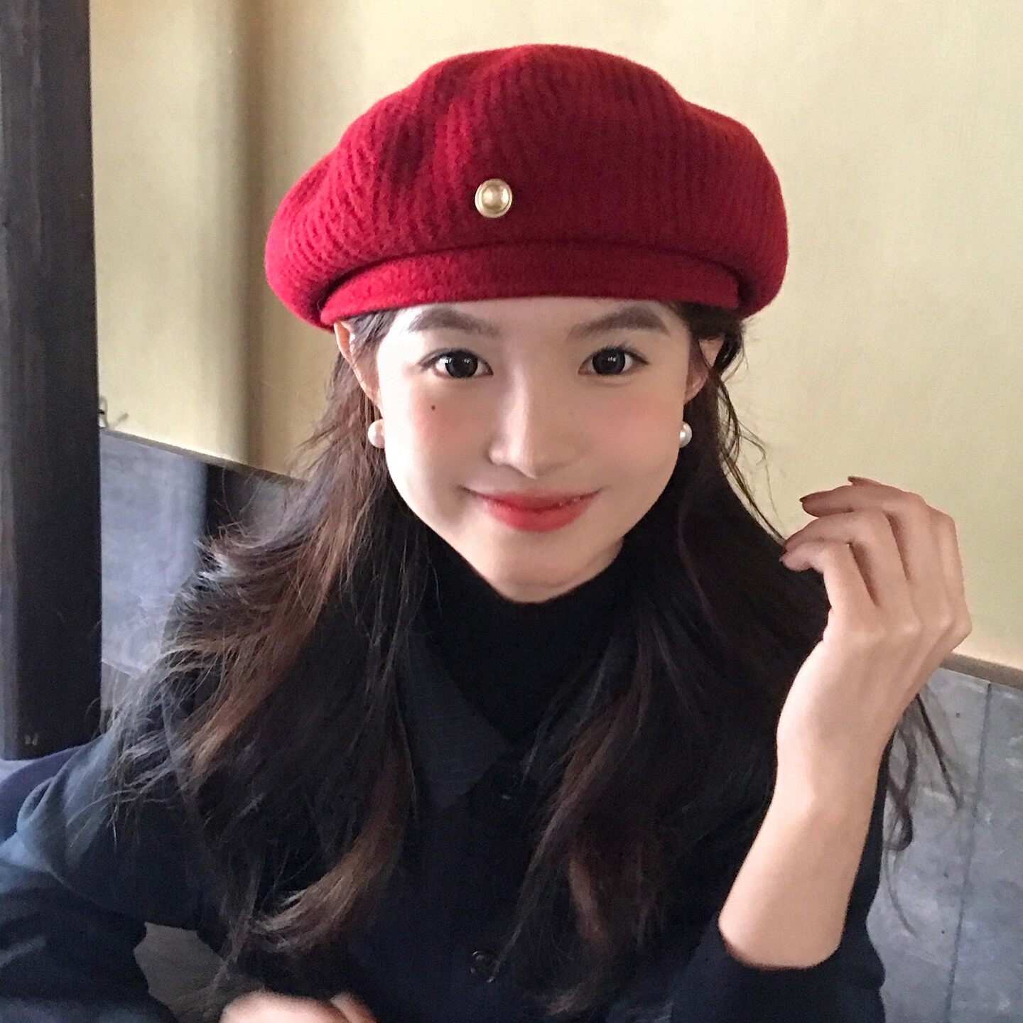 日本专柜GP女生秋冬季高品质红色贝雷帽子大头围气质显脸小画家帽